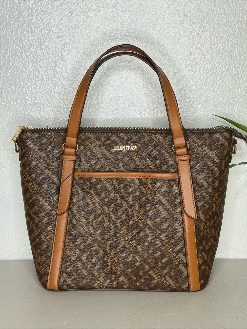 Ellen Tracy - Brown Monogram Tote with Tan Trim Brand New Bag